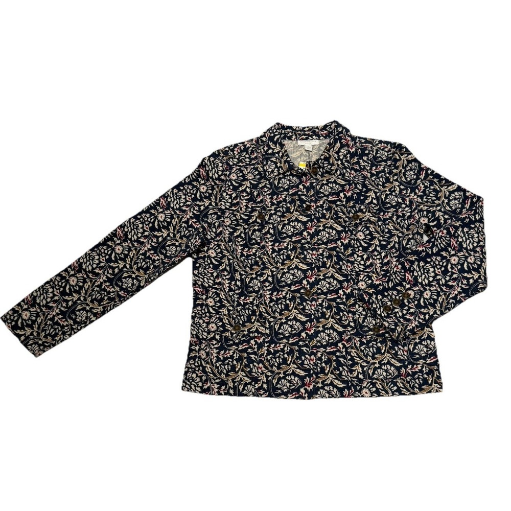 Charter Club Denim Jacket Floral Print Button Up Style Cotton Blend Size PM NWT - Picture 1 of 9